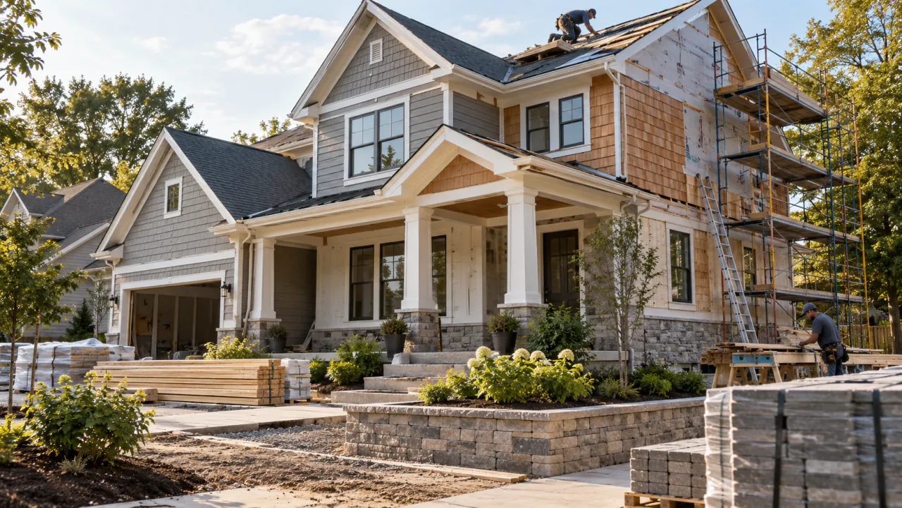American home undergoing a major renovation and expansion